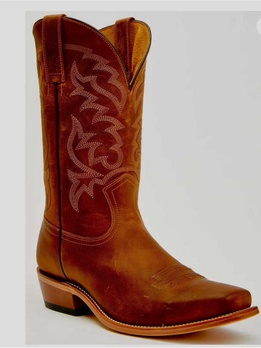 Men's Tan Western Leather Cowboy Boots with Decorative Stitching
